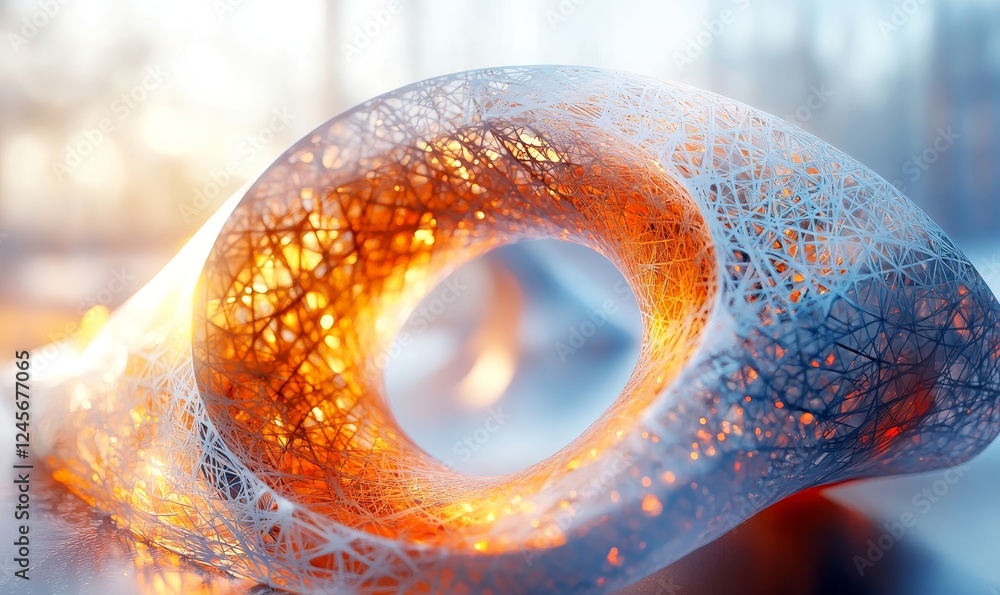 Poster abstract 3d rendering of a fractal sphere glowing with internal light., generative ai