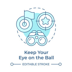 Keep eye on ball soft blue concept icon. Goal focus, target. Milestone, control. Round shape line illustration. Abstract idea. Graphic design. Easy to use in infographic, presentation