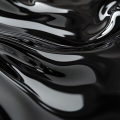Abstract black liquid background with smooth reflective surface and zen-like papaya fruit