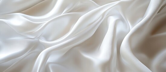 Obraz premium Elegant white satin fabric texture with soft waves and gentle folds, showcasing a clean and bright aesthetic ideal for wallpaper designs.