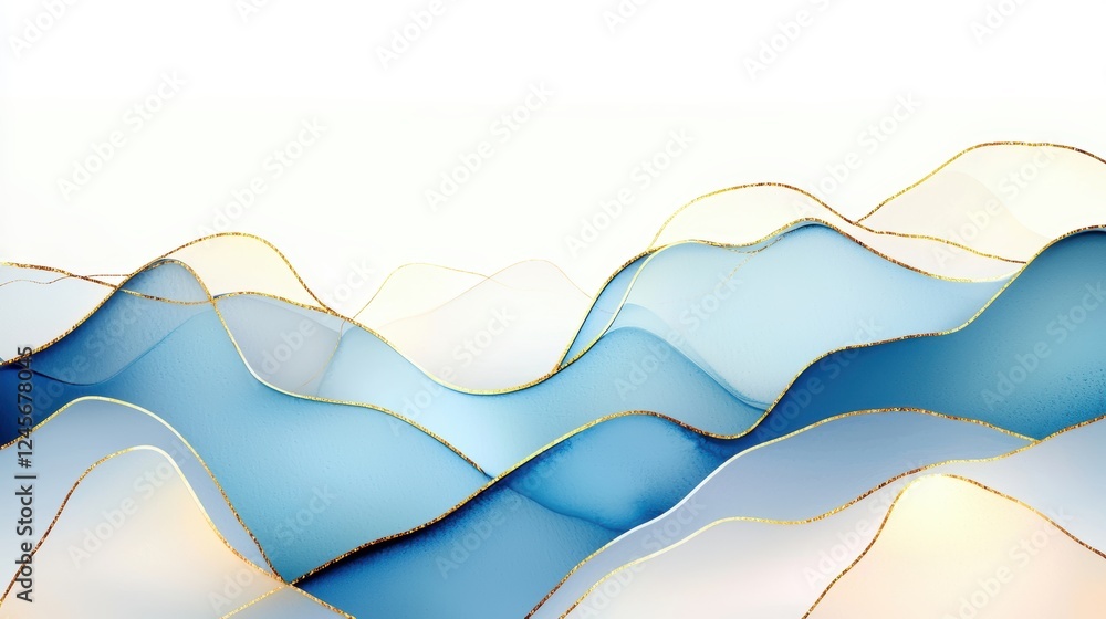 Poster elegant abstract gradient blending in blue and gold tones with subtle waves