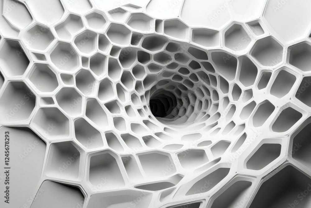 Poster abstract 3d composition of hexagons forming a twisting spiral., generative ai