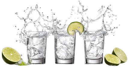 Transparent PNG available Glasses shot of tequila making toast with splash isolated on trasparent or white background