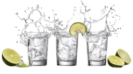 Transparent PNG available Glasses shot of tequila making toast with splash isolated on trasparent or white background