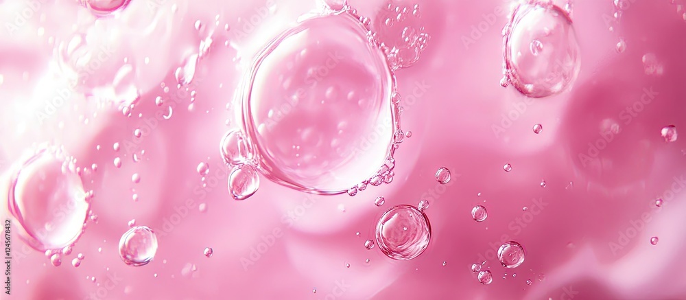 Poster translucent pink liquid with floating air bubbles over a smooth surface creating a captivating visua