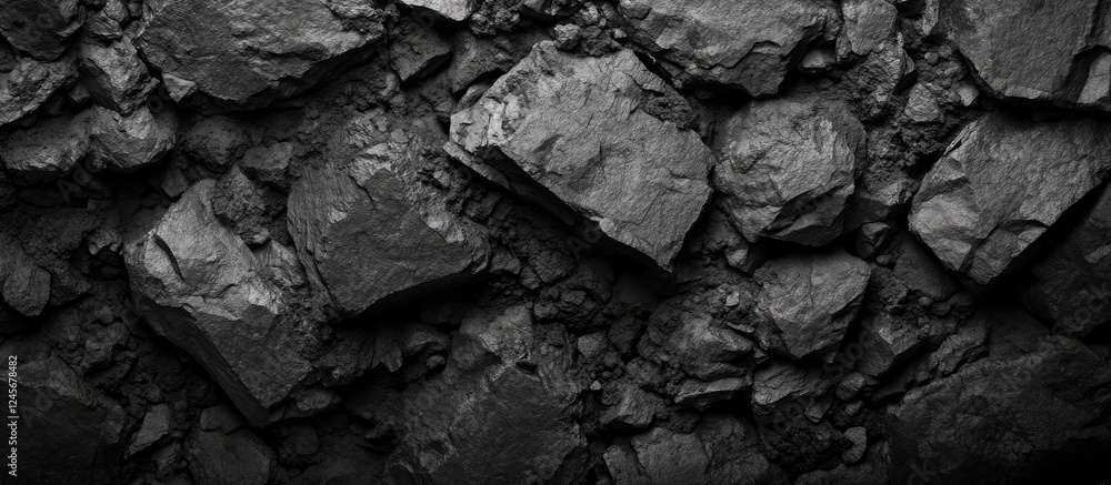 Poster charcoal black gravel texture top view with uneven stones creating a rich background perfect for des
