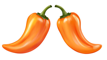 Two orange habanero peppers isolated on transparent or white background