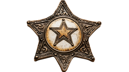 Vintage sheriff badge isolated on transparent or white background