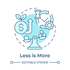 Less is more soft blue concept icon. Scales wages. Minimalism, philosophy. Asset management. Round shape line illustration. Abstract idea. Graphic design. Easy to use in infographic