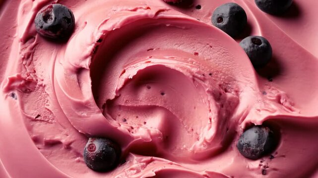 Creamy berry swirl art: dynamic movement of ice cream texture and blueberries