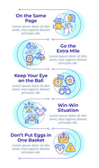 Employees teamwork organization infographic vertical sequence. Collaboration, partnership. Visualization infochart with 5 steps. Circles workflow. Montserrat SemiBold, Lato Regular fonts used © bsd studio