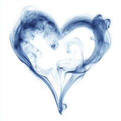 Blue smoke heart shape, studio shot, white background, romantic design