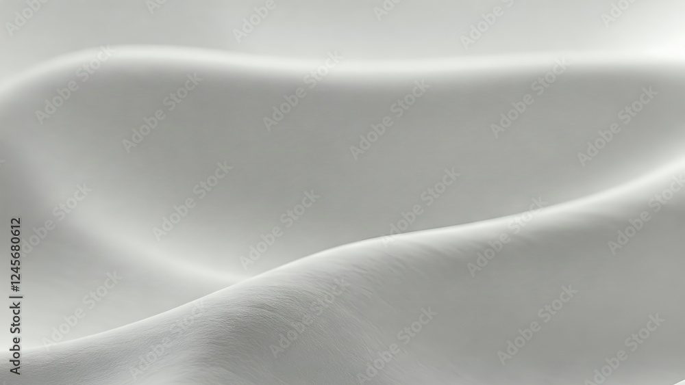Poster close-up of smooth, flowing white fabric, softly undulating with gentle curves and a subtle sheen, c