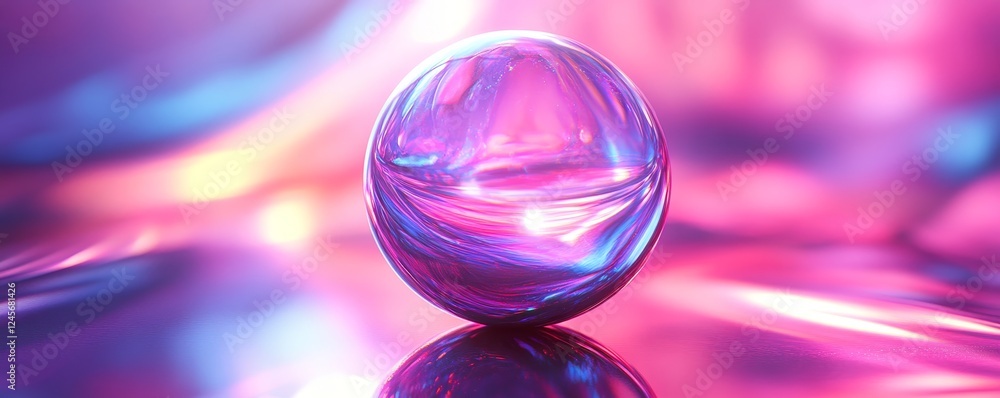 Aufkleber iridescent sphere with light rays, 3d render, generative ai