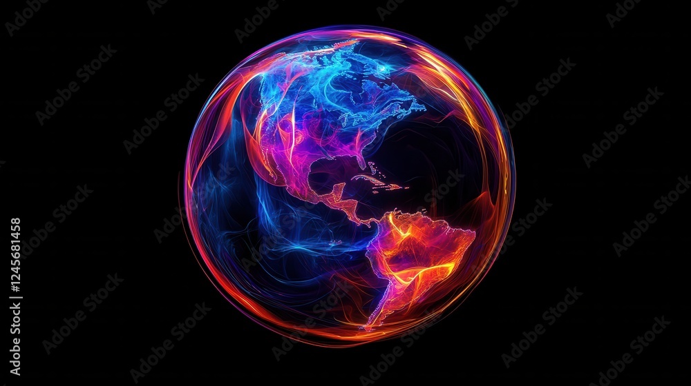 Wall mural colorful abstract representation of earth with fiery energy waves