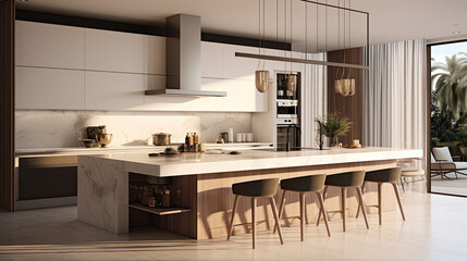 Bright and Spacious Modern Kitchen with Marble Island