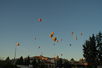Beautiful view of Goreme Town Center historic building with fairy chimney landscape near Goreme National Park in Cappadocia, Anatolia, Nevsehir Province, Turkey.