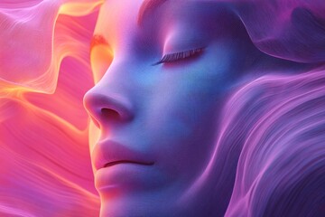 Abstract holographic face, 3D render, Generative AI