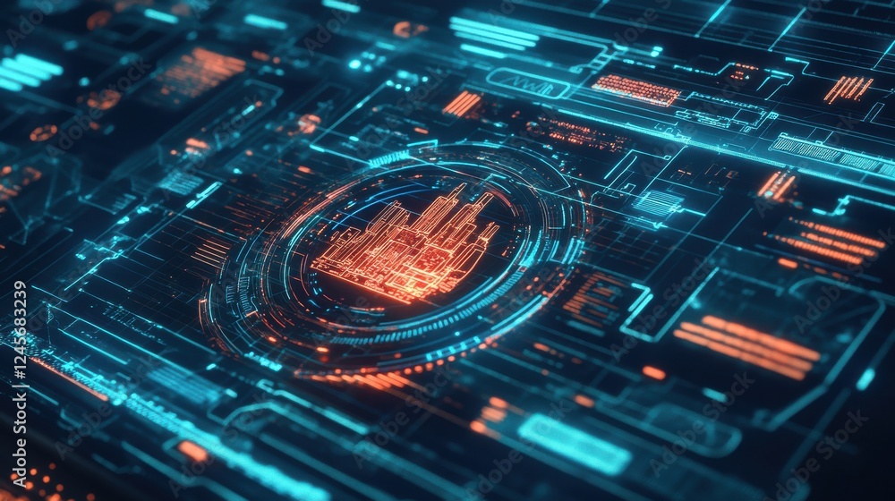 Aufkleber futuristic digital interface with neon effects and data visualization
