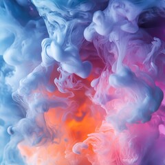 Blue and pink smoke abstract ink in water fluid dispersion close up with pastel colors