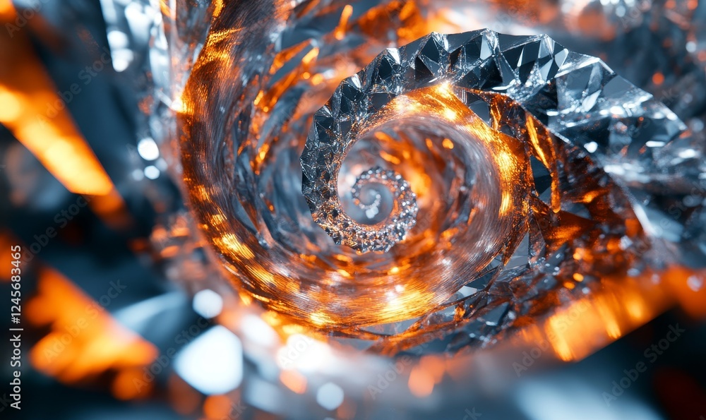 Poster abstract 3d composition of spiraling shards with metallic textures., generative ai