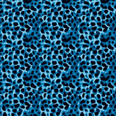 Abstract seamless pattern, leopard skin. Animal print, repeated indigo spots. Repeat woven jeans texture for design prints. Vector illustration