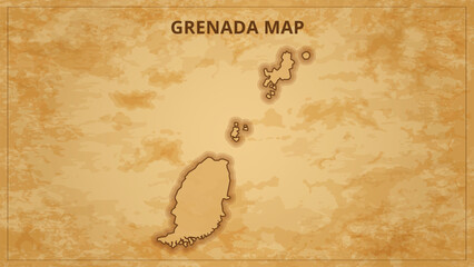 A Vintage Map Depicting the Borders of the Grenada. Grenada map with federal states in A vintage map based background, Political Grenada Map