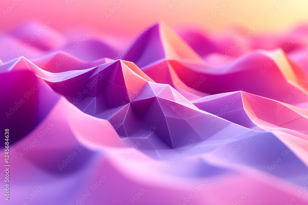 Poster abstract 3d rendering of polygonal waves with vibrant gradients., generative ai