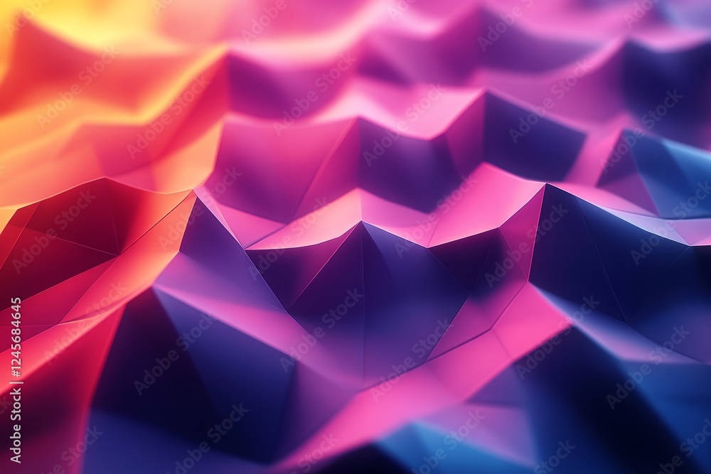 Poster abstract 3d rendering of polygonal waves with vibrant gradients., generative ai