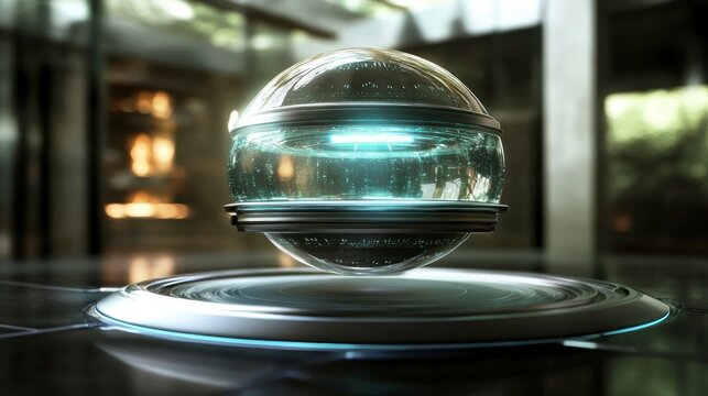Futuristic levitating sphere spinning in high-tech environment gigapixel quality modern concept - Powered by Adobe