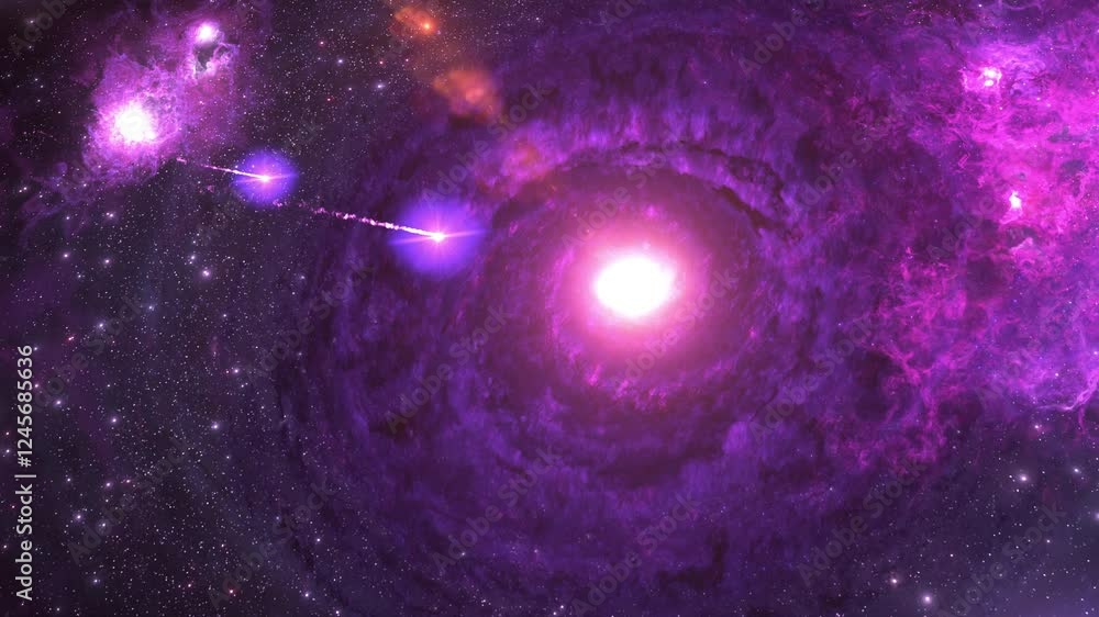 Wall mural space phenomenon with multiple beams of light traveling through a galaxy. bright bursts of light ema