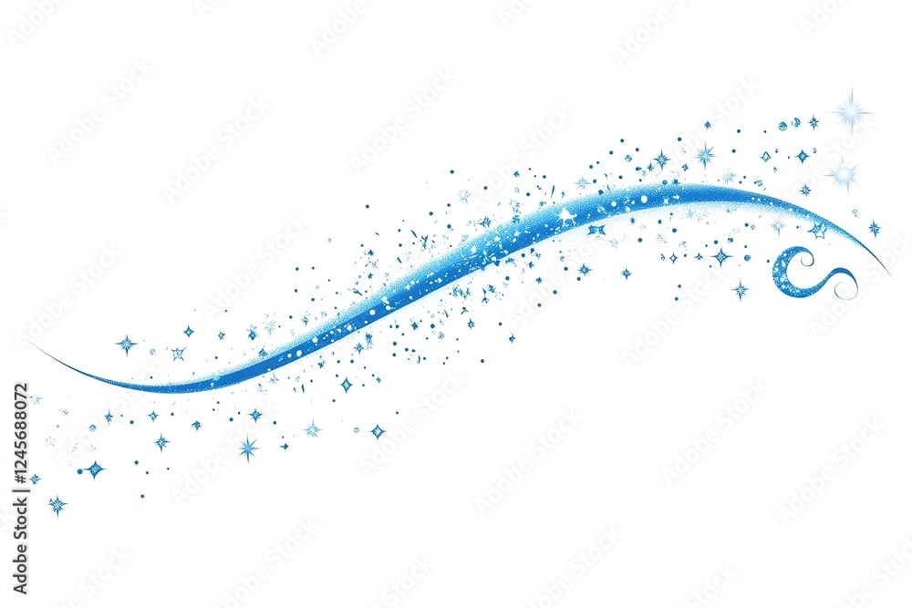 Poster celestial blue curve: sparkling bubbles and shimmering lights, abstract swirl design element for bac