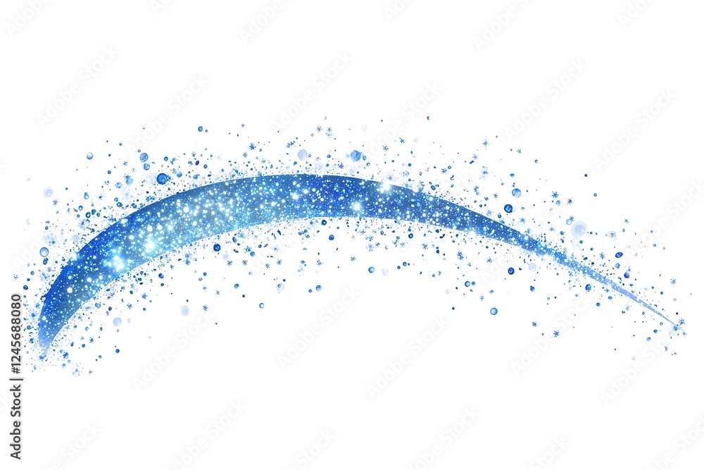 Poster sparkling blue curve design element: whimsical, abstract glittering bubbles and a flowing, dynamic l