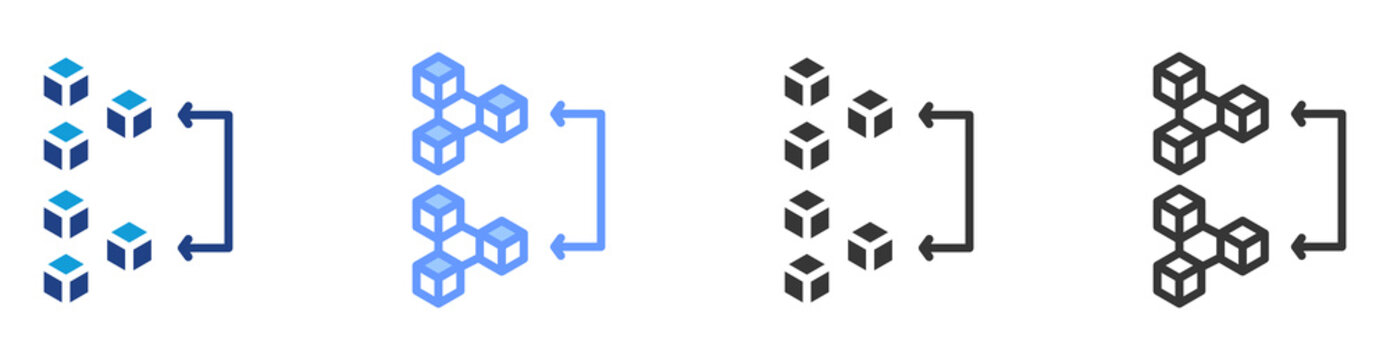 Blockchain interoperability icon set multiple style collection