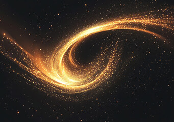 Abstract golden glowing light effect swirl on dark background