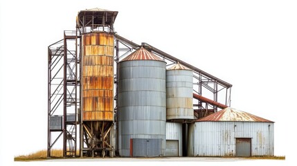 Obraz premium Vintage Rusty Grain Silos - Industrial Architectural Landscape