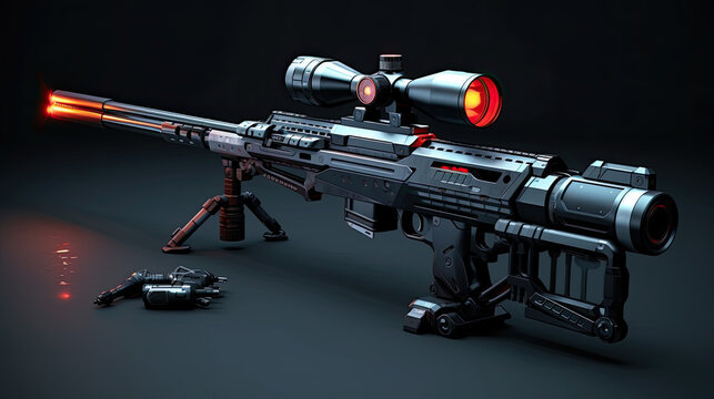 Futuristic Sniper Rifle with Red Glow, 3D Render - Powered by Adobe