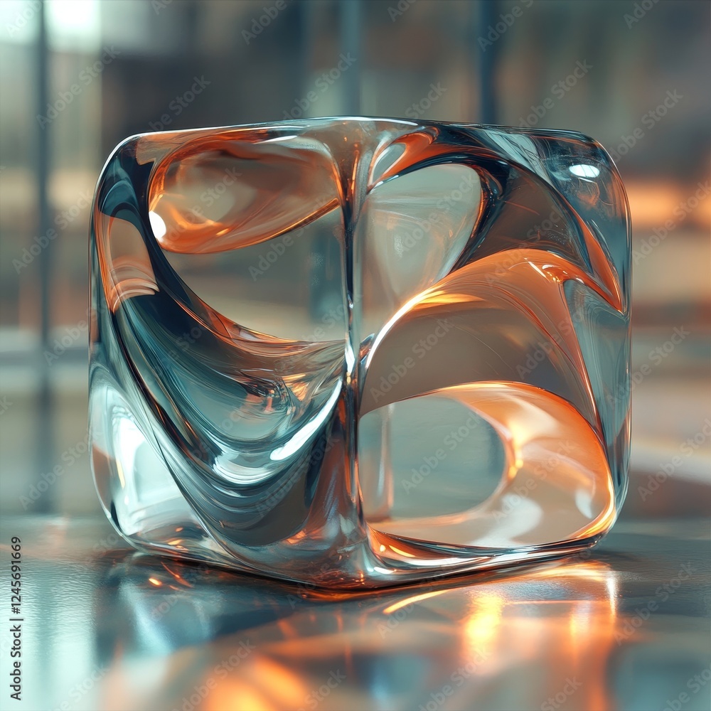 Poster abstract 3d render of a fragmented cube disintegrating into smaller polygons., generative ai