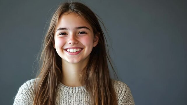 Joyful young woman smiling and expressing happiness in three frames