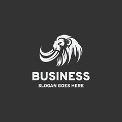 Strong mammoth logo design vector illustration in black and white style on a black background