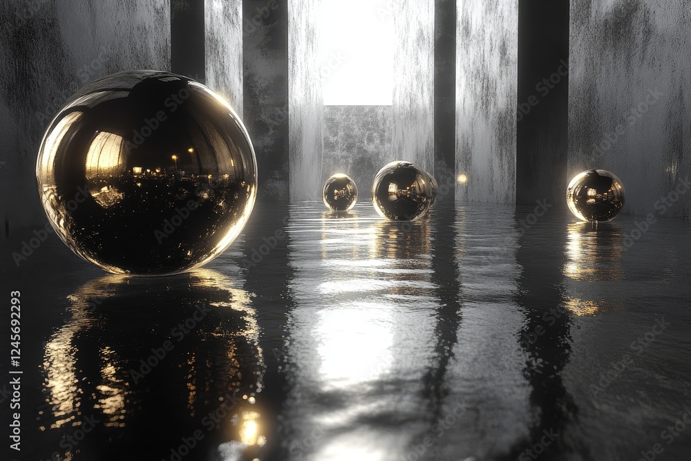 Poster abstract 3d composition of metallic shards forming a spiral structure., generative ai
