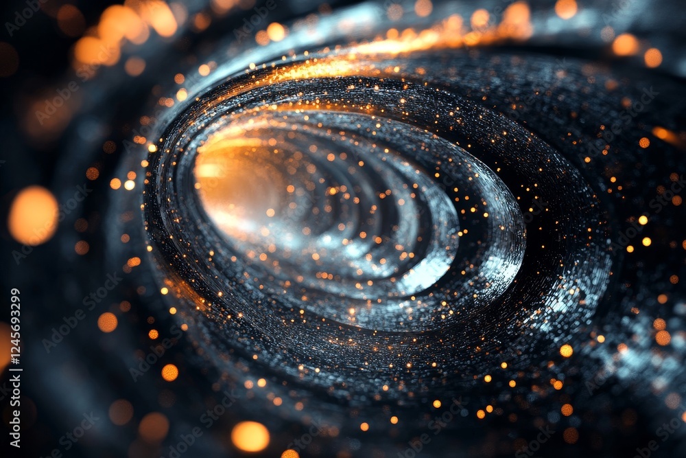 Poster abstract 3d composition of chaotic particles with metallic textures., generative ai