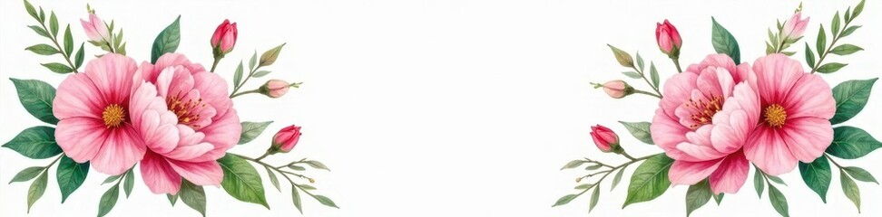 Obraz premium Delicate pink & green watercolor floral bouquet, lush blooms , background, blossom