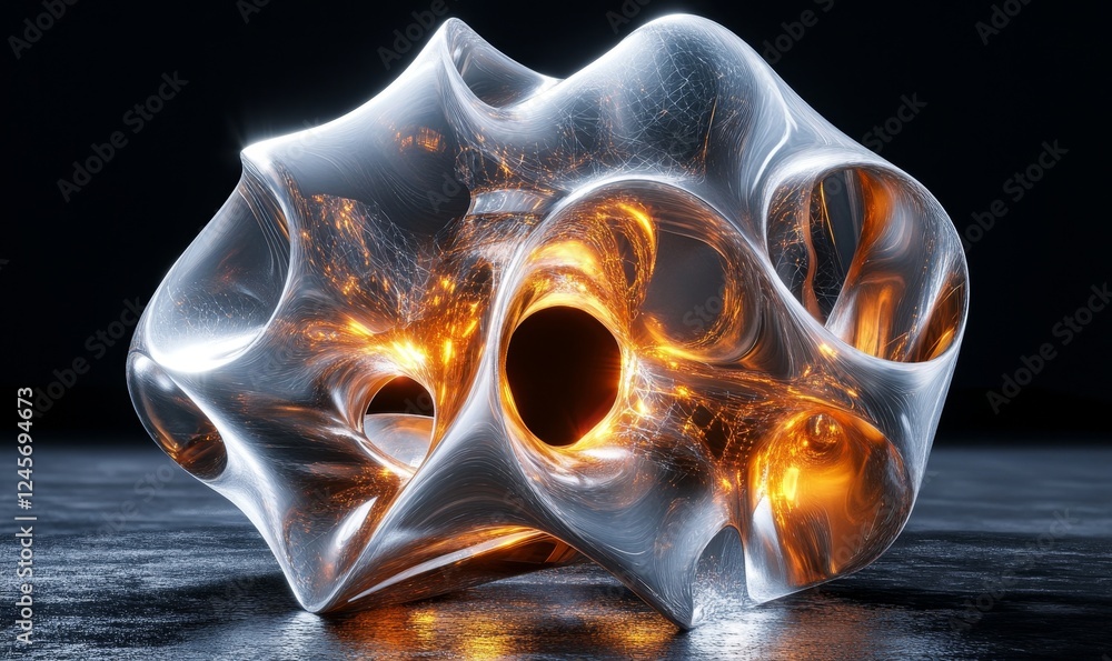 Poster abstract 3d rendering of a liquid metal surface with chaotic ripples., generative ai