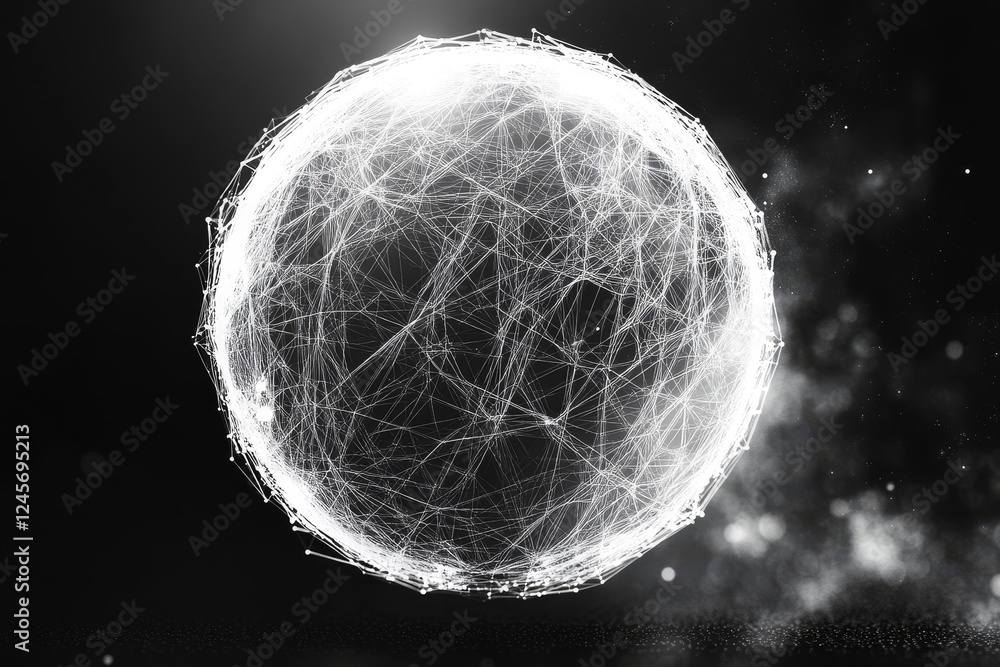 Poster abstract 3d polygonal sphere with intricate wireframe details., generative ai