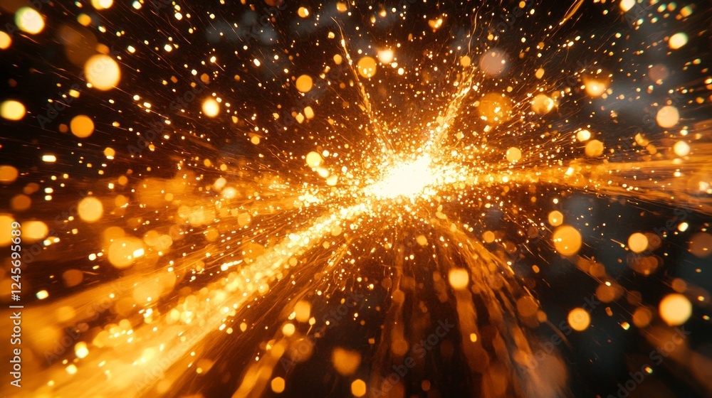 Poster brilliant streams of golden light radiate from a central point, capturing the essence of energy and 