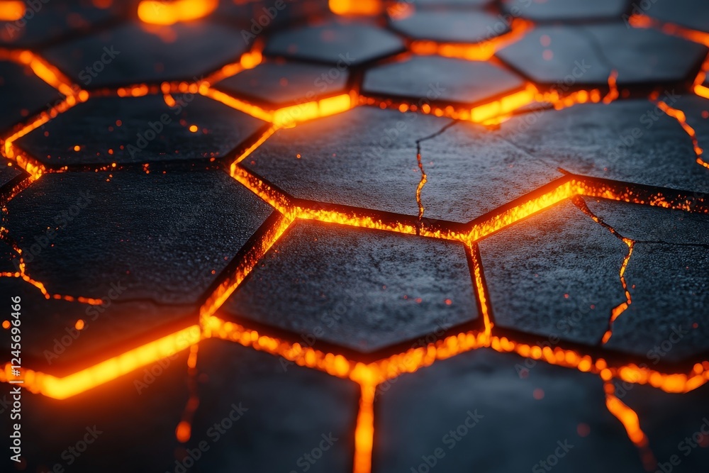 Poster abstract 3d render of glowing geometric shapes forming a tunnel., generative ai