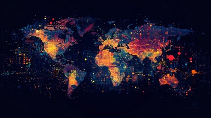 Obraz premium Colorful Abstract World Map with Digital Data Visualization Elements