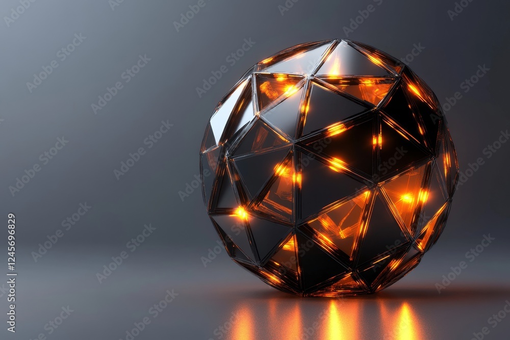 Poster abstract 3d render of polygonal sphere with glowing segments. modern design., generative ai