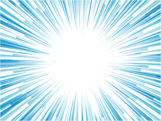 ポップに弾けて爆発するイメージの集中線背景素材_ライトブルー
